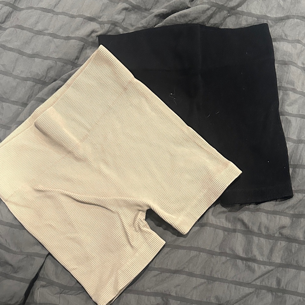 Women's Black and Cream Fleece Biker Shorts
